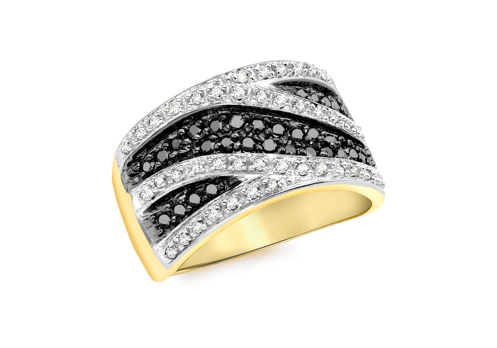 9ct Yellow Gold 0.50ct Pave Set Black and White Diamond Ring