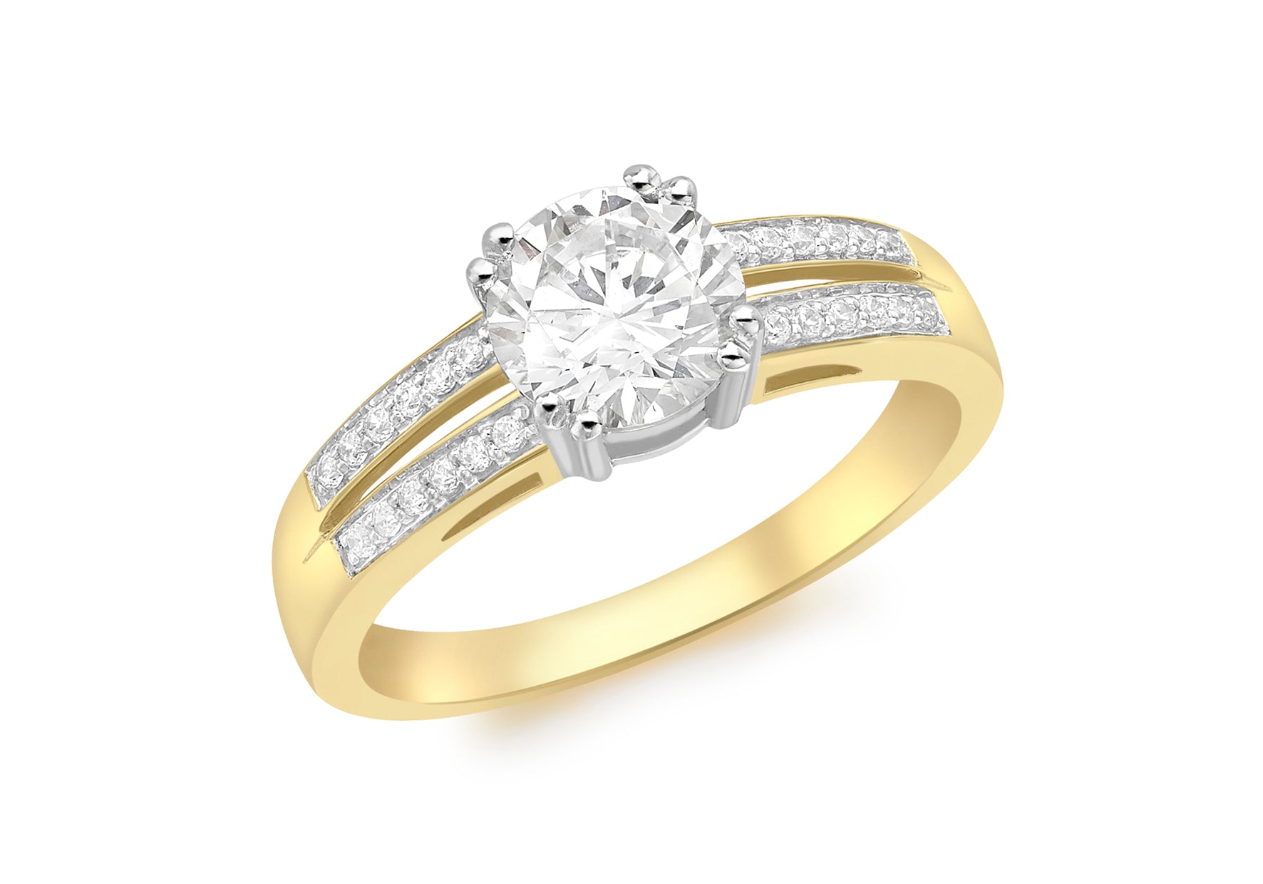 9ct Yellow Gold Zirconia  Claw and Pave Set Ring