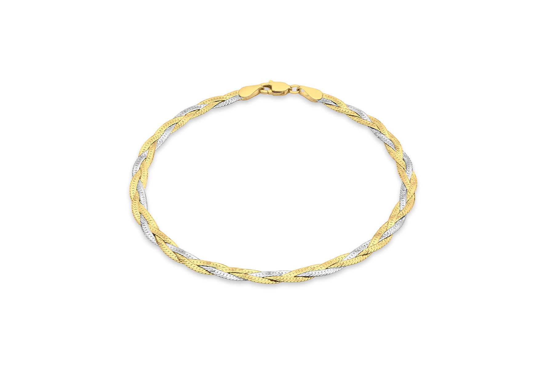 9ct 2-Colour Gold 3mm Diamond Cut 3-Plait Herringbone Bracelet 19m/7.5"9