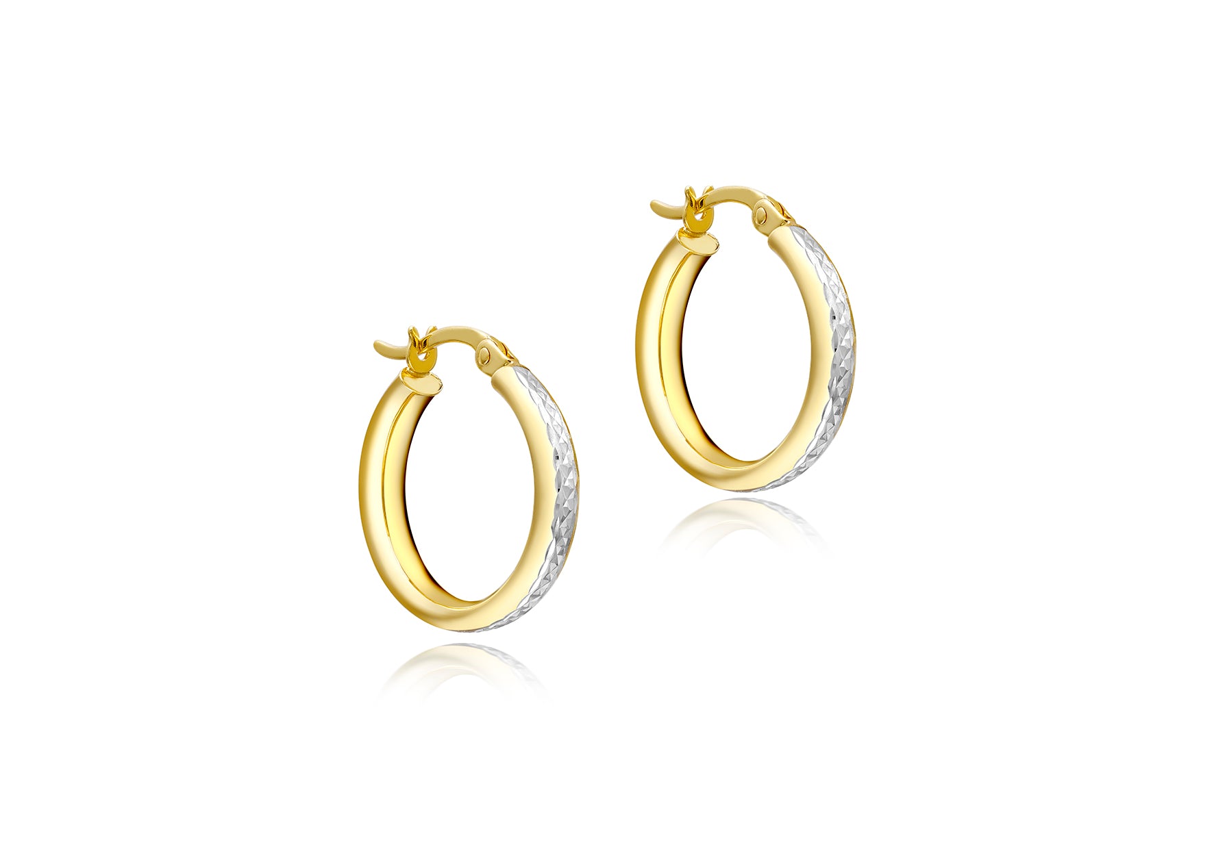9ct Two Tone Gold Diamond Cut Band Earrings