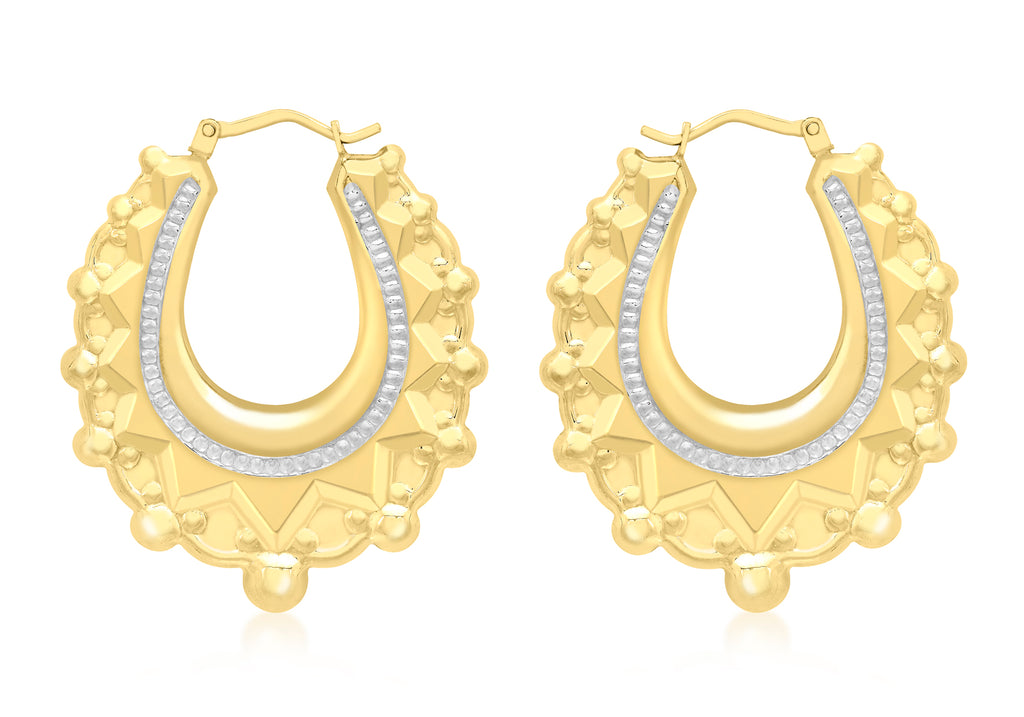 9ct 2-Colour Gold Patterned Creole Earrings