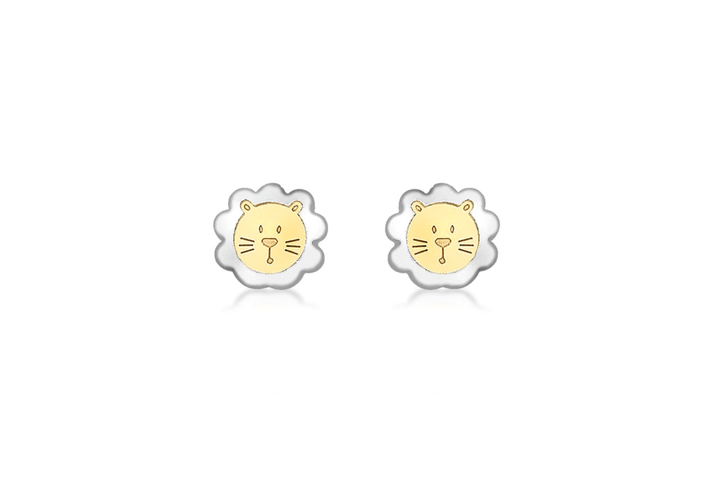 9ct 2-Colour Gold Lion Fae Stud Earrings