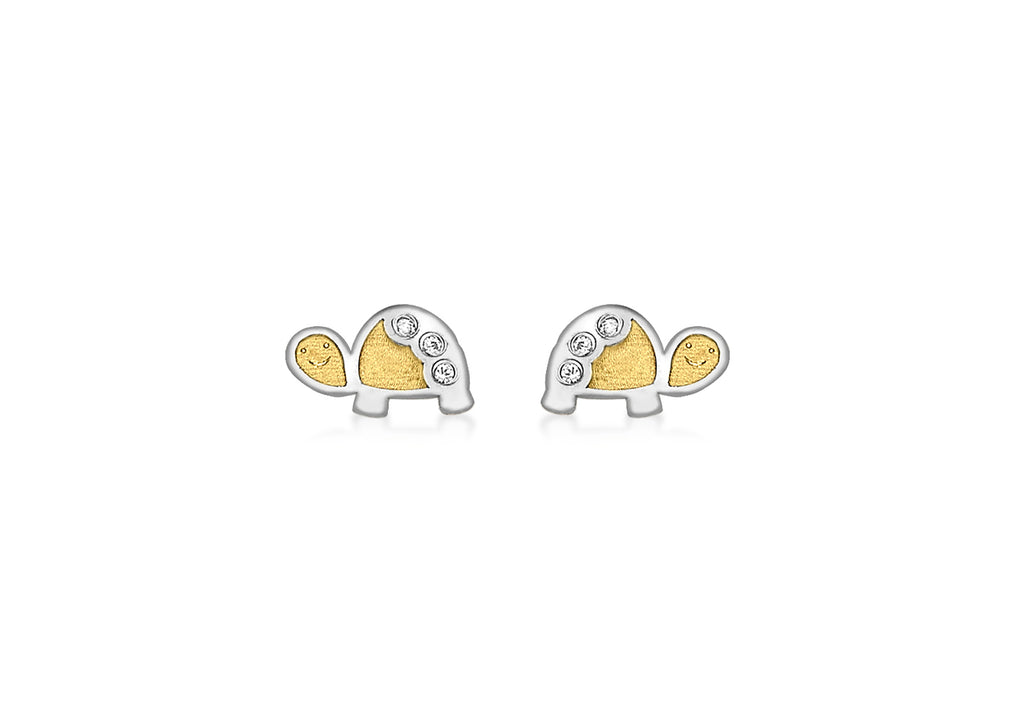9ct 2-Colour Gold Zirconia  Tortoise Stud Earrings