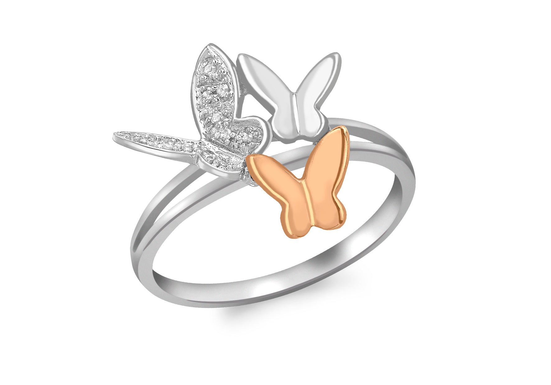9ct 2-Colour Gold 0.05ct Diamond Butterfly Ring