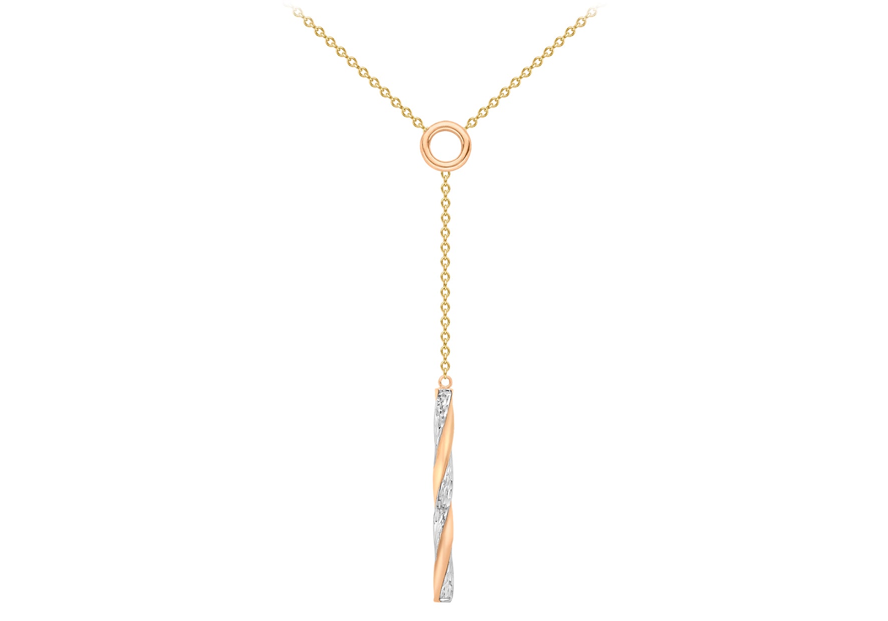 9ct Three Tone Gold 2.5mm x 32.5mm Diamond Cut Twist Bar Adjustable Necklace  41m/16"-43m/17"9