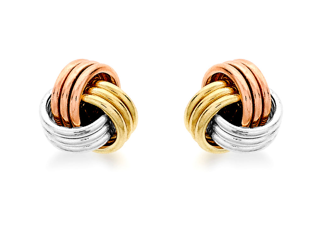 9ct 3-Colour Gold 5mm Knot Stud Earrings