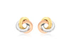 9ct 3-Colour Gold 13mm Square Tube Knot Stud Earrings