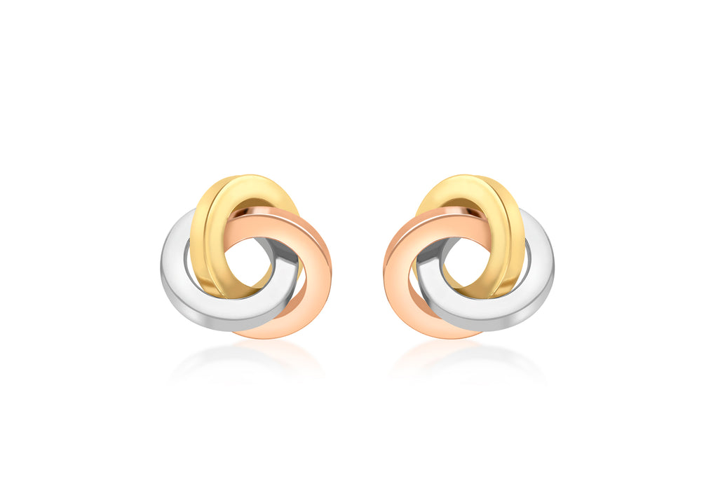 9ct 3-Colour Gold 13mm Square Tube Knot Stud Earrings