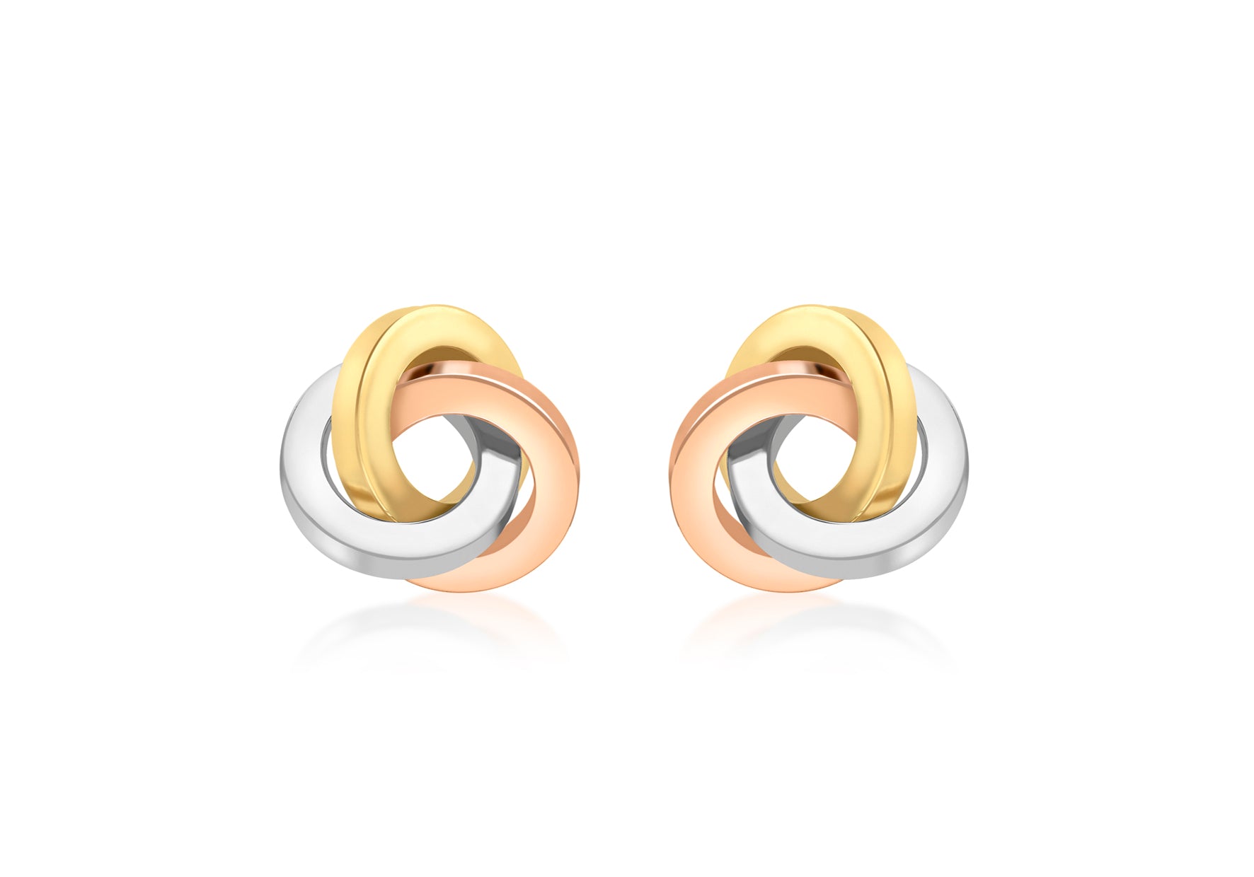 9ct 3-Colour Gold 13mm Square Tube Knot Stud Earrings