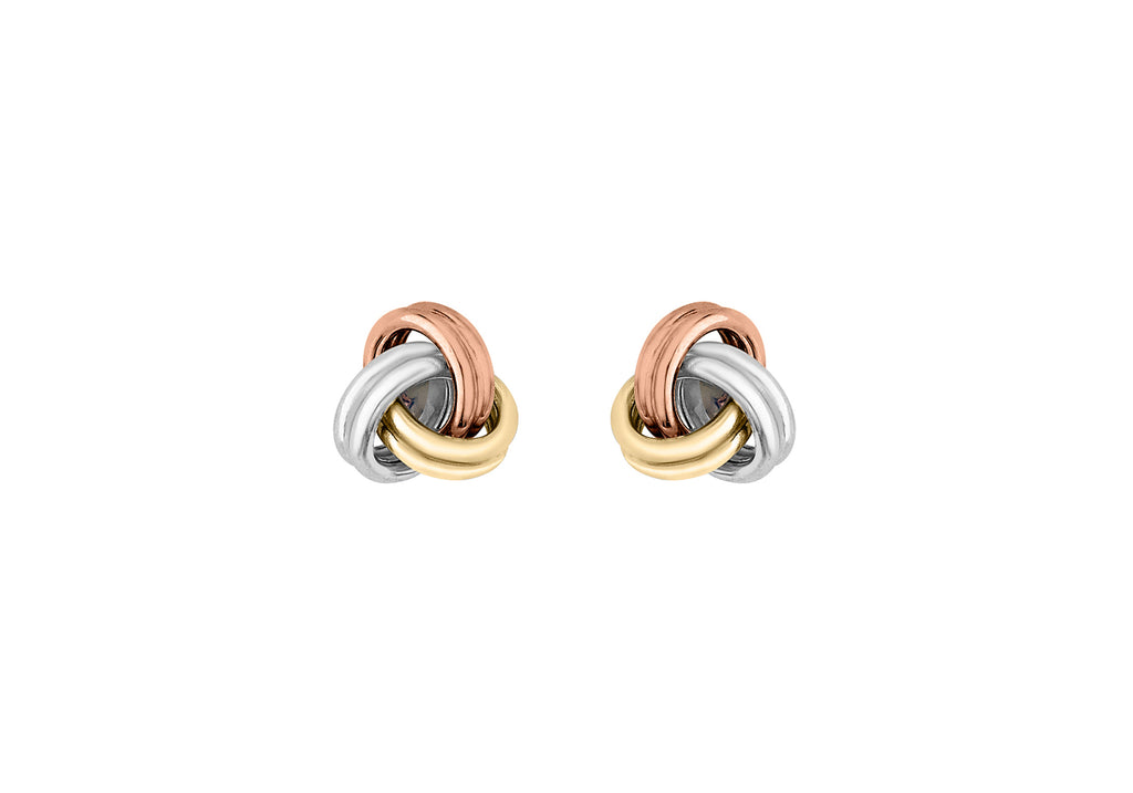 9ct 3-Colour Gold 7mm Knot Stud Earrings