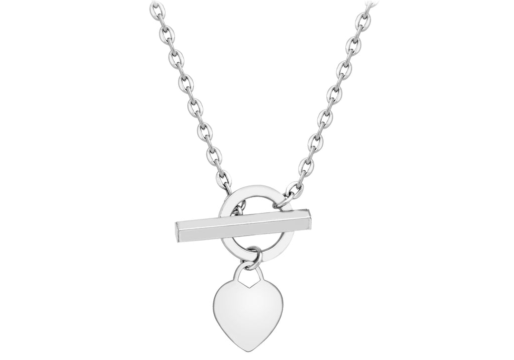 9ct White Gold Heart Charm T-Bar Chain Necklace  41m/16"9