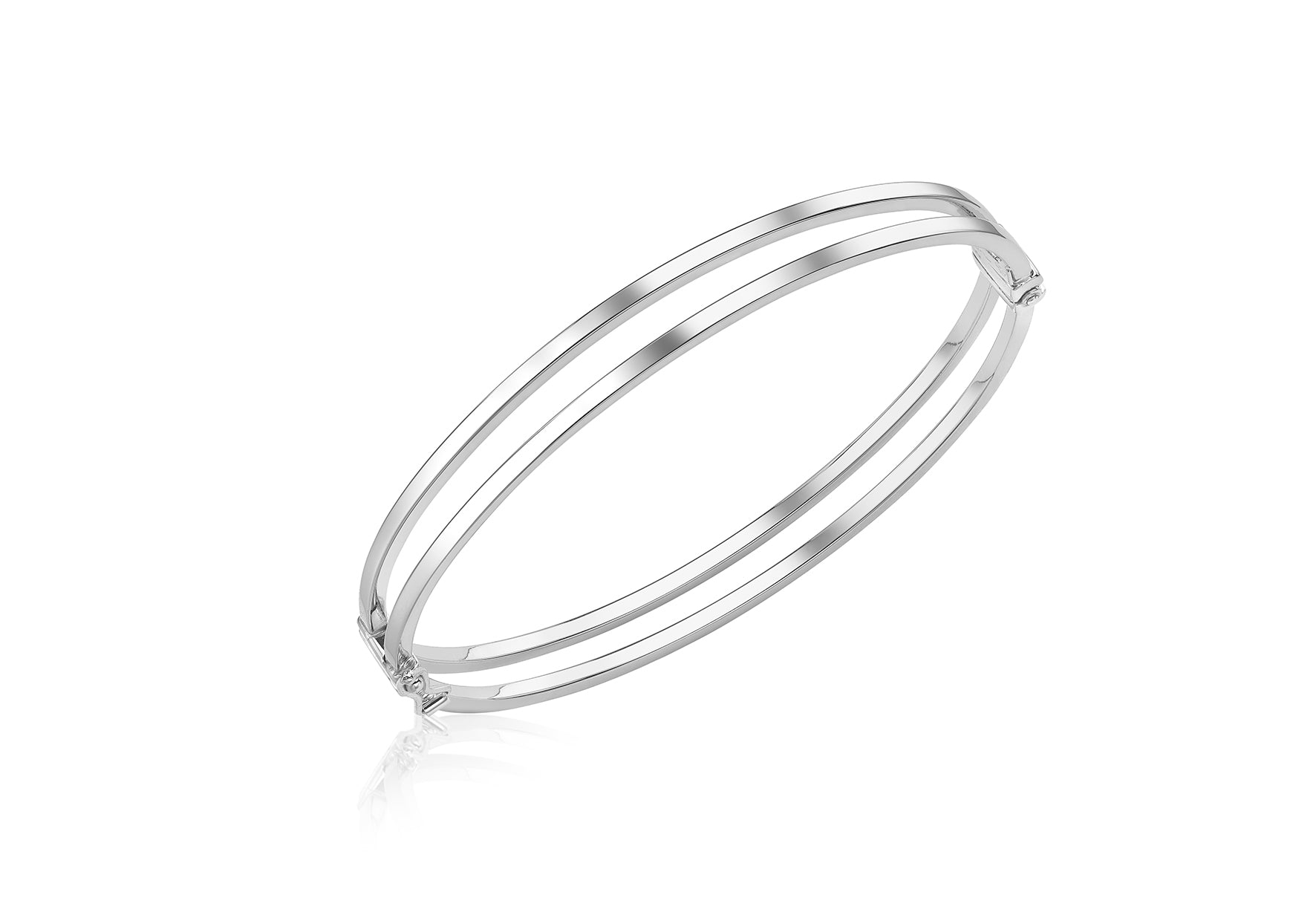 9ct White Gold Double-Square Tube Bangle