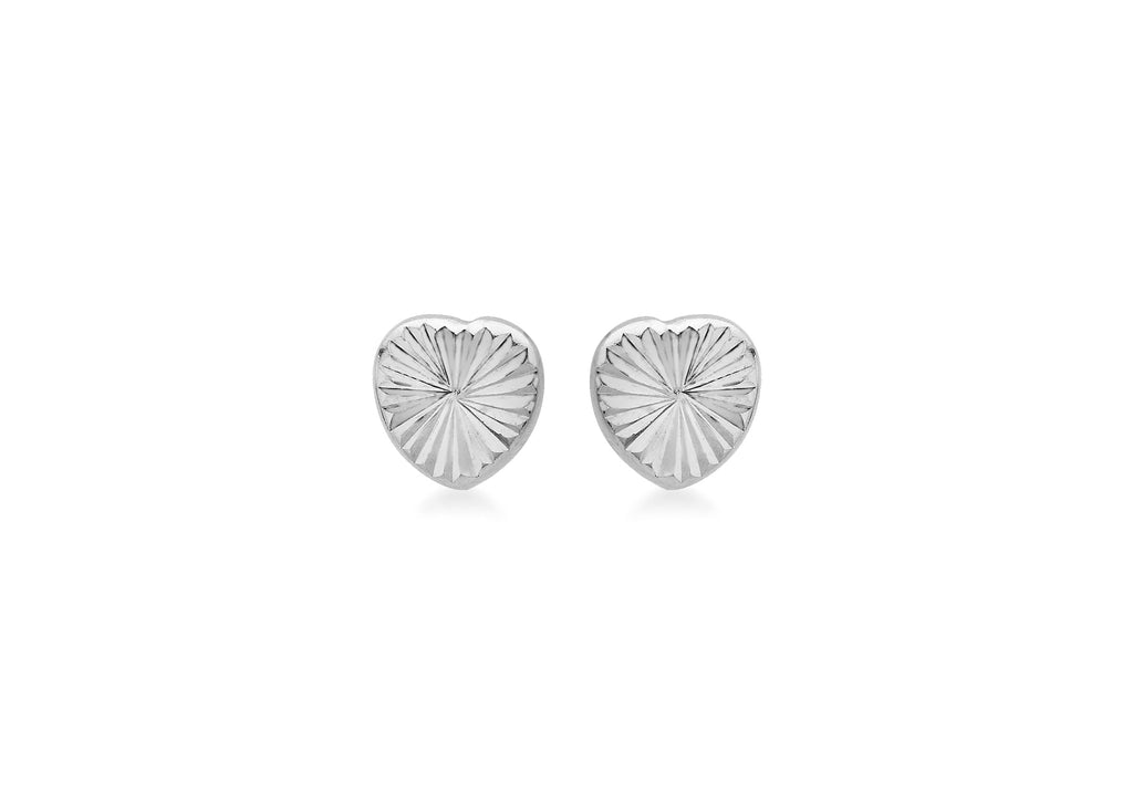 9ct White Gold 6mm x 6mm Diamond Cut Heart Stud Earrings