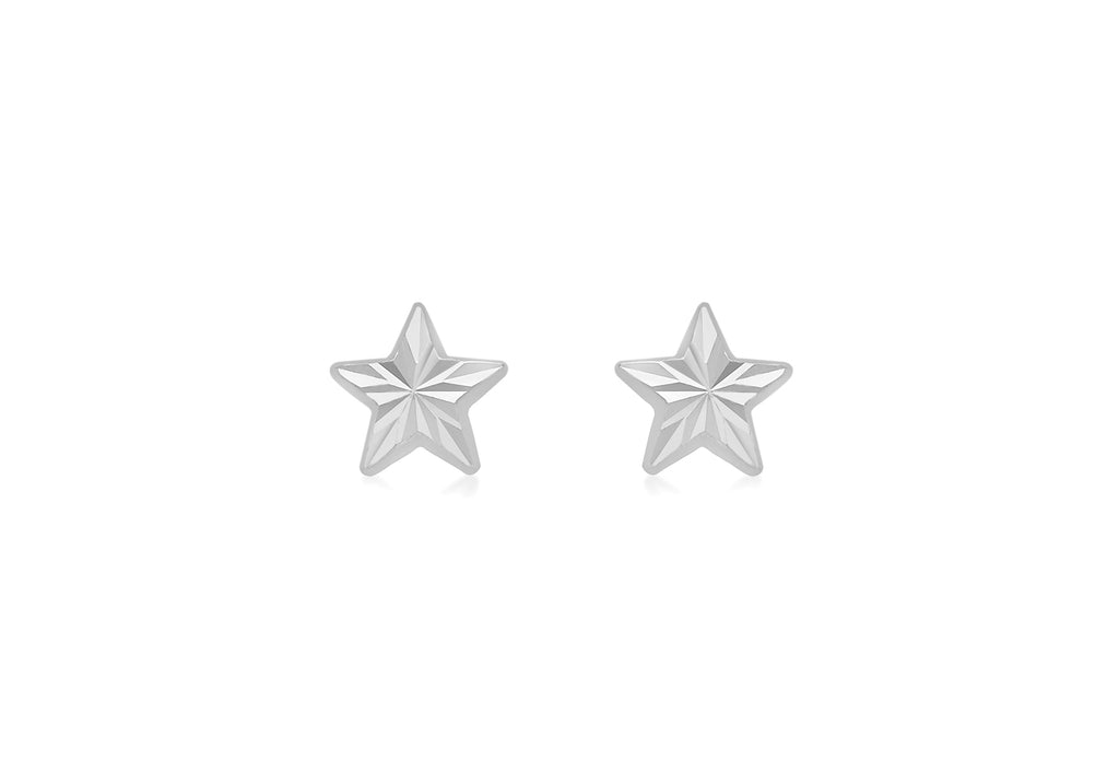 9ct White Gold 6mm x 6mm Diamond Cut Star Stud Earrings