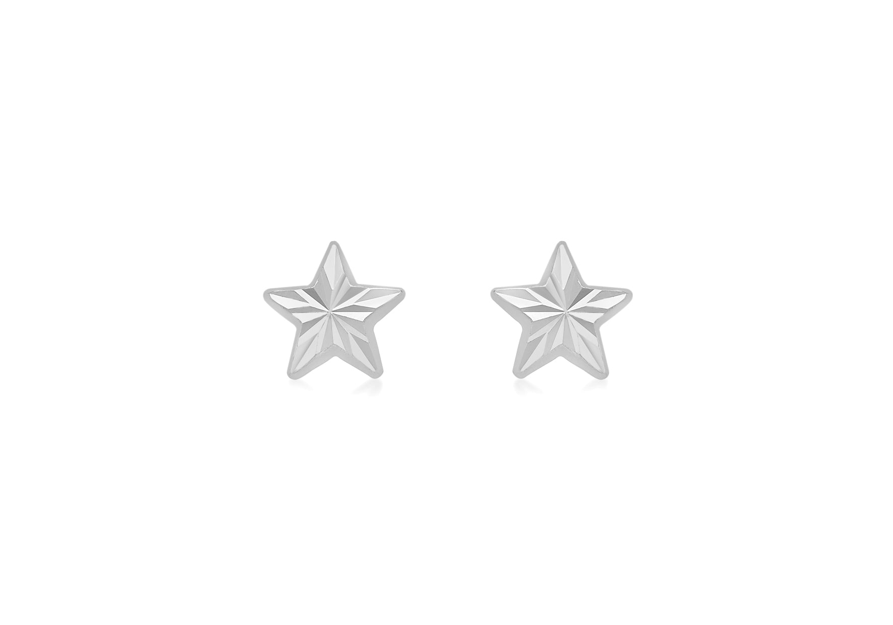 9ct White Gold 6mm x 6mm Diamond Cut Star Stud Earrings