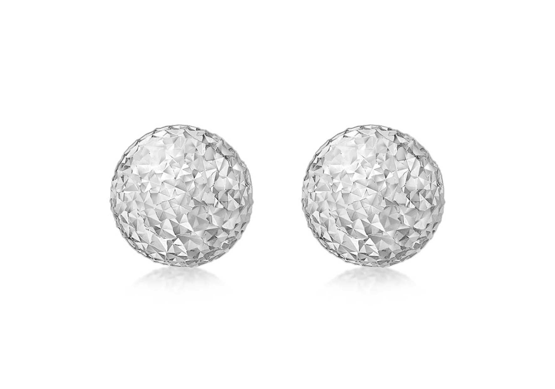 9ct White Gold 10mm Diamond Cut Ball Stud Earrings