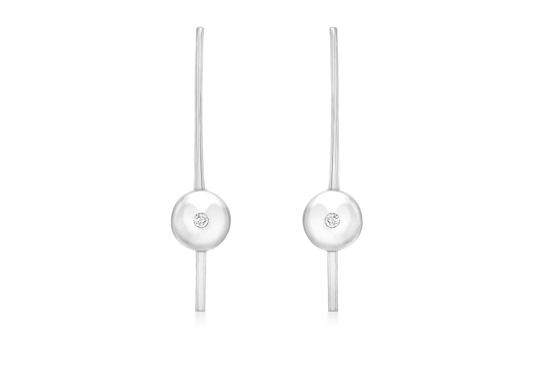 9ct White Gold 0.03t Diamond Set Circle & Bar Drop Earrings