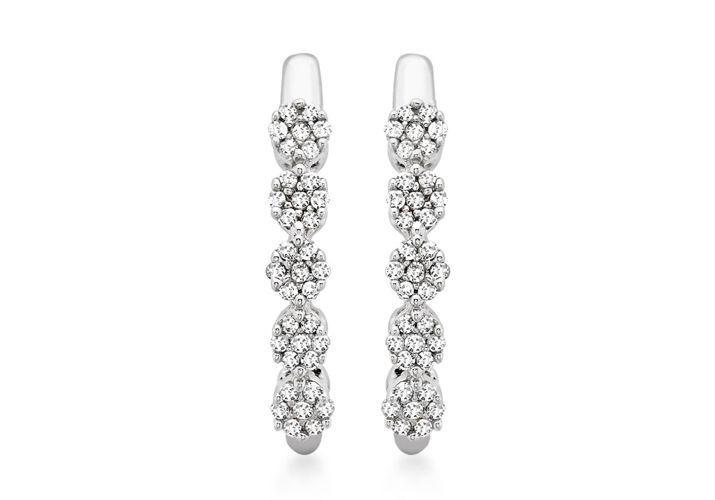 9ct White Gold 0.15t Diamond Cluster Hoop Earrings