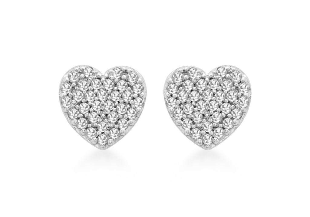 9ct White Gold 0.20t Pave Set Diamond 7mm x 7mm Heart Stud Earrings