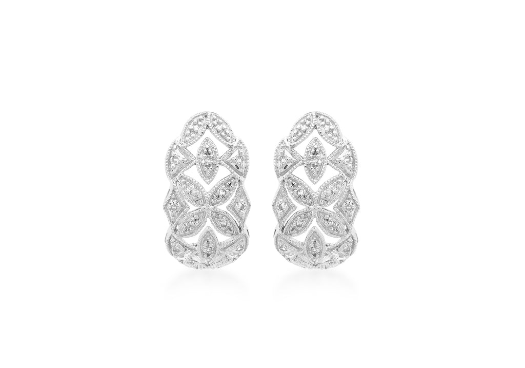 9ct White Gold 0.12t Diamond Filigree Earrings