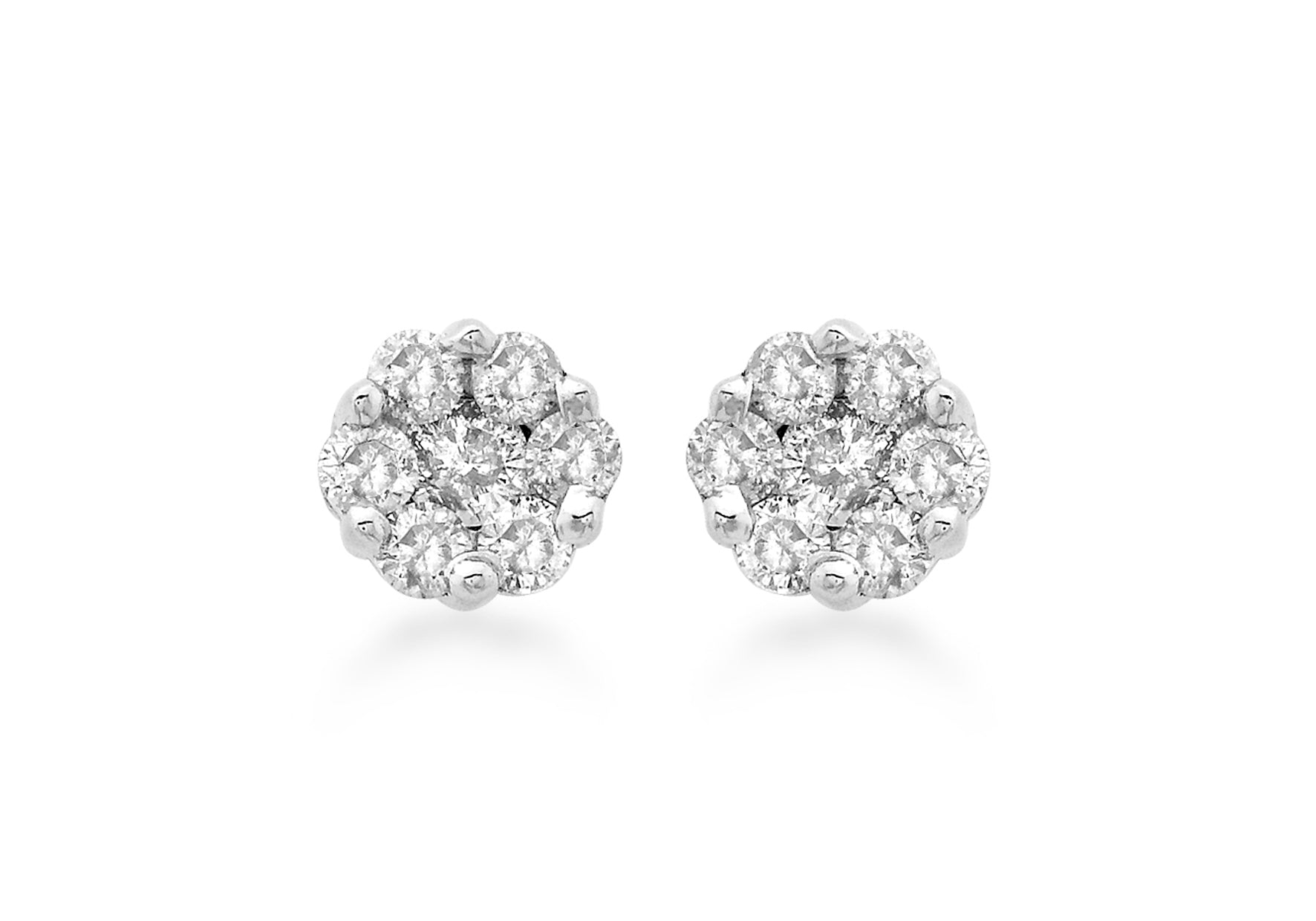 9ct White Gold 0.50ct Diamond Cluster 6mm Stud Earrings