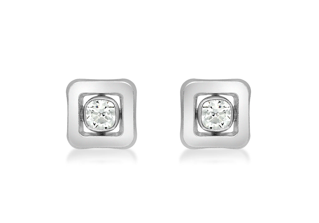 9ct White Gold Zirconia  5mm x 5mm Square Stud Earrings