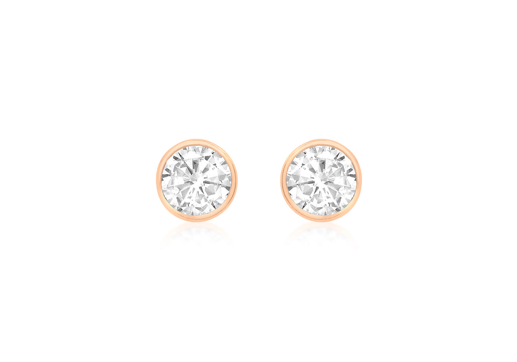 9ct Rose Gold Rubover Zirconia  4.2mm Stud Earrings