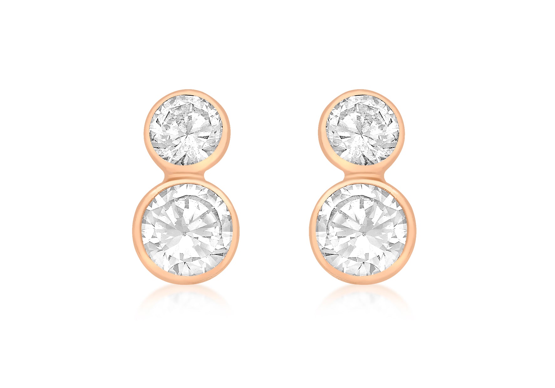 9ct Rose Gold Graduated Zirconia  5mm x 10mm Drop Stud Earrings