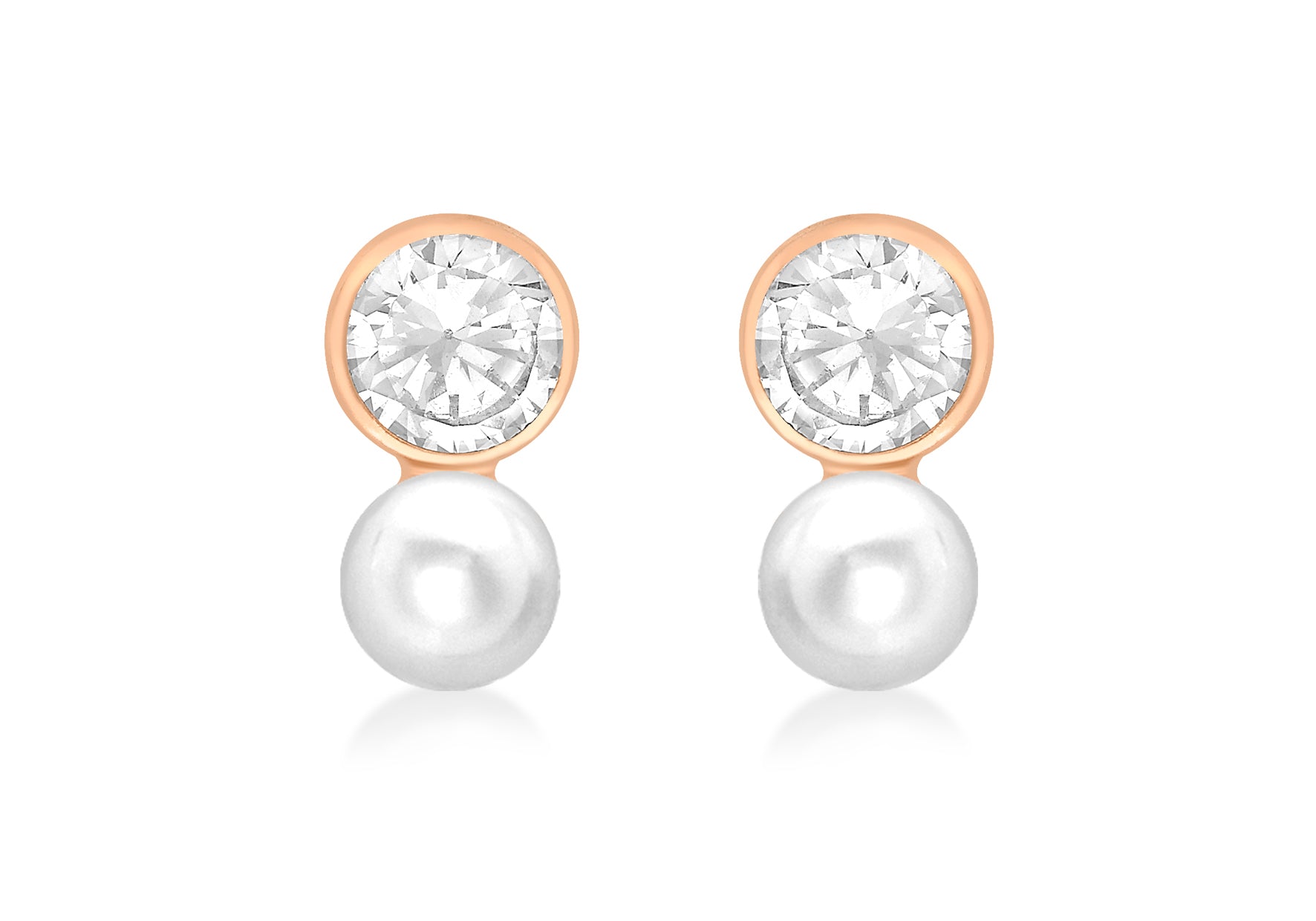 9ct Rose Gold Zirconia  and Pearl Drop 5mm x 10mm Stud Earrings