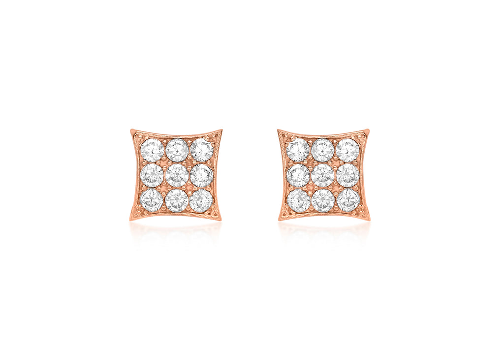 9ct Rose Gold Zirconia  7.6mm Square Stud Earrings