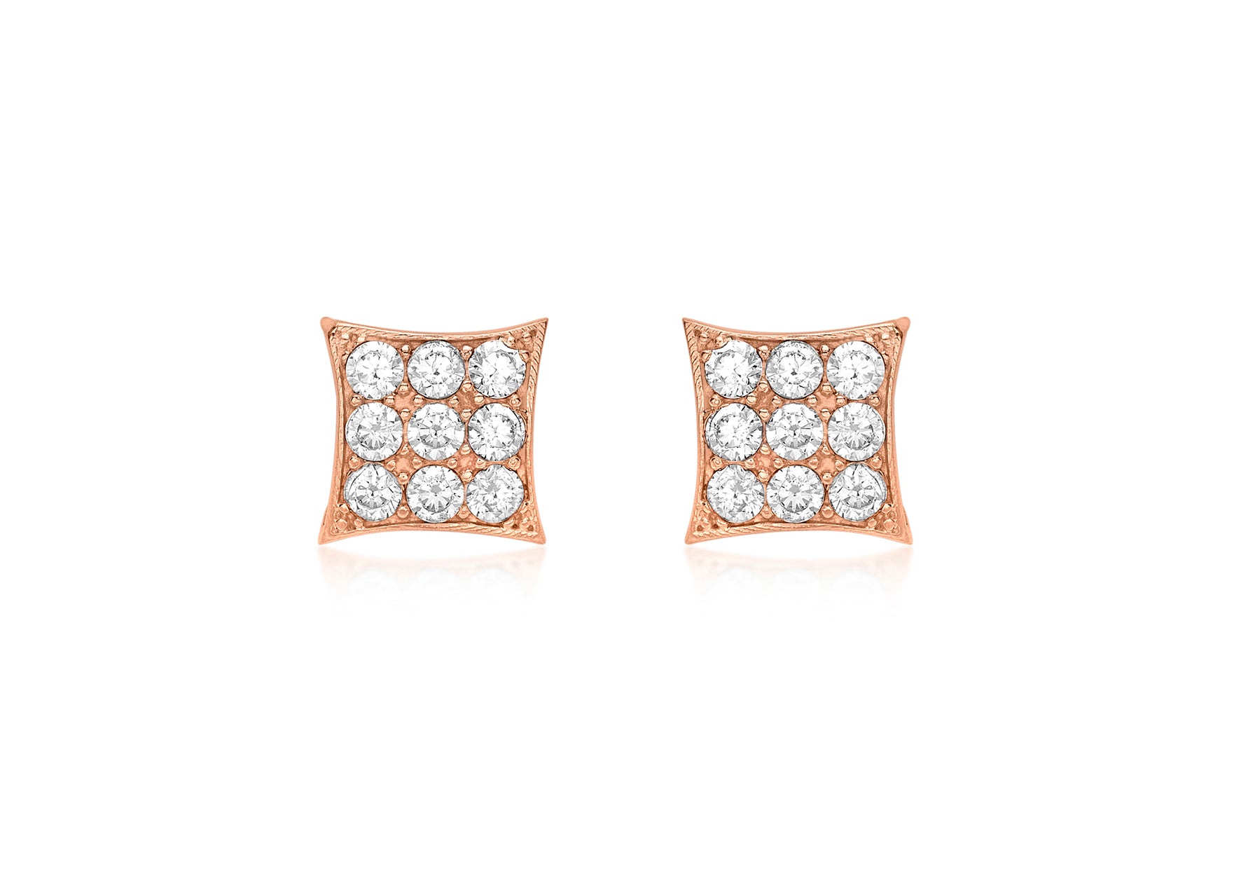 9ct Rose Gold Zirconia  7.6mm Square Stud Earrings