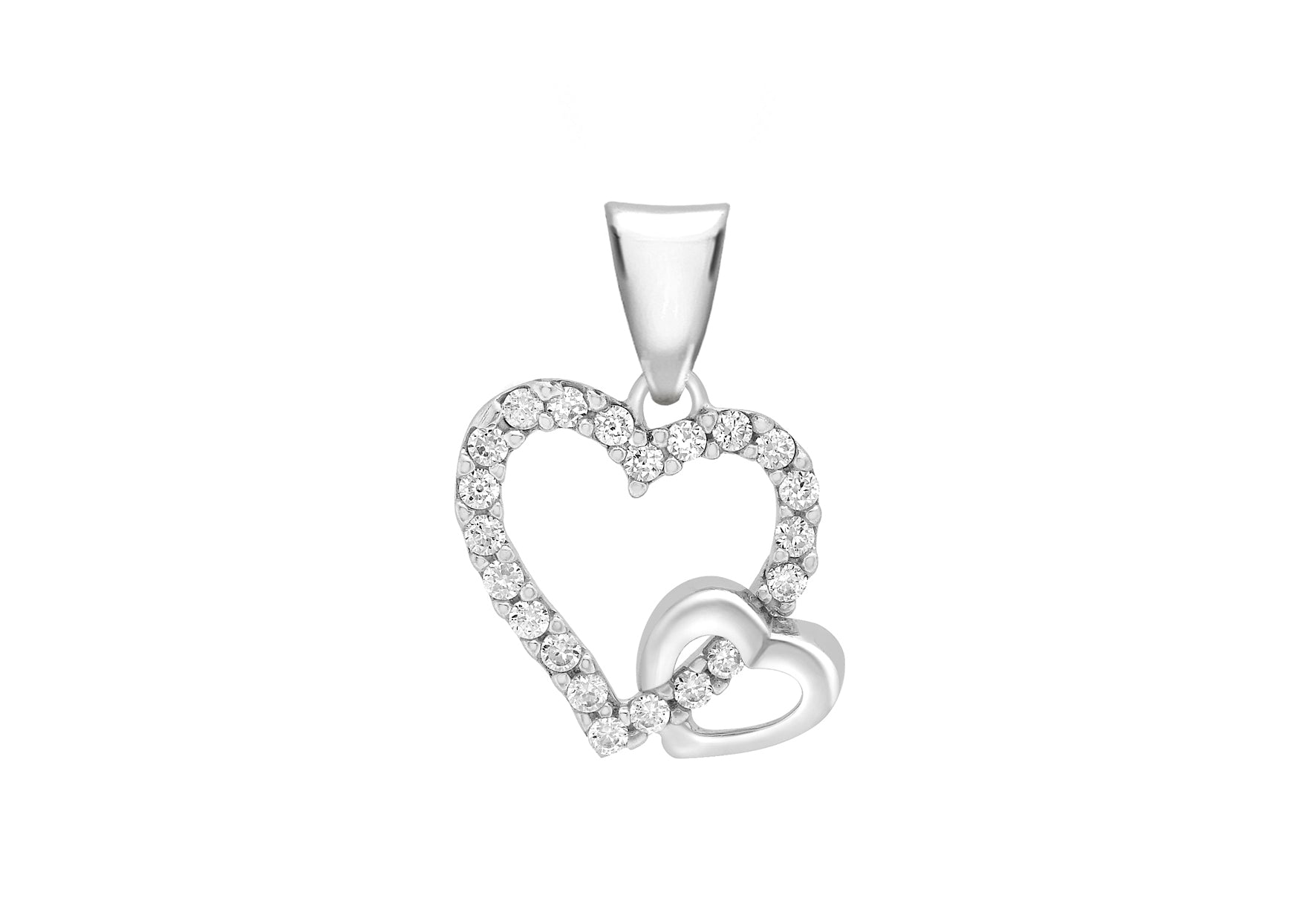 9ct White Gold Zirconia  Double-Heart Pendant