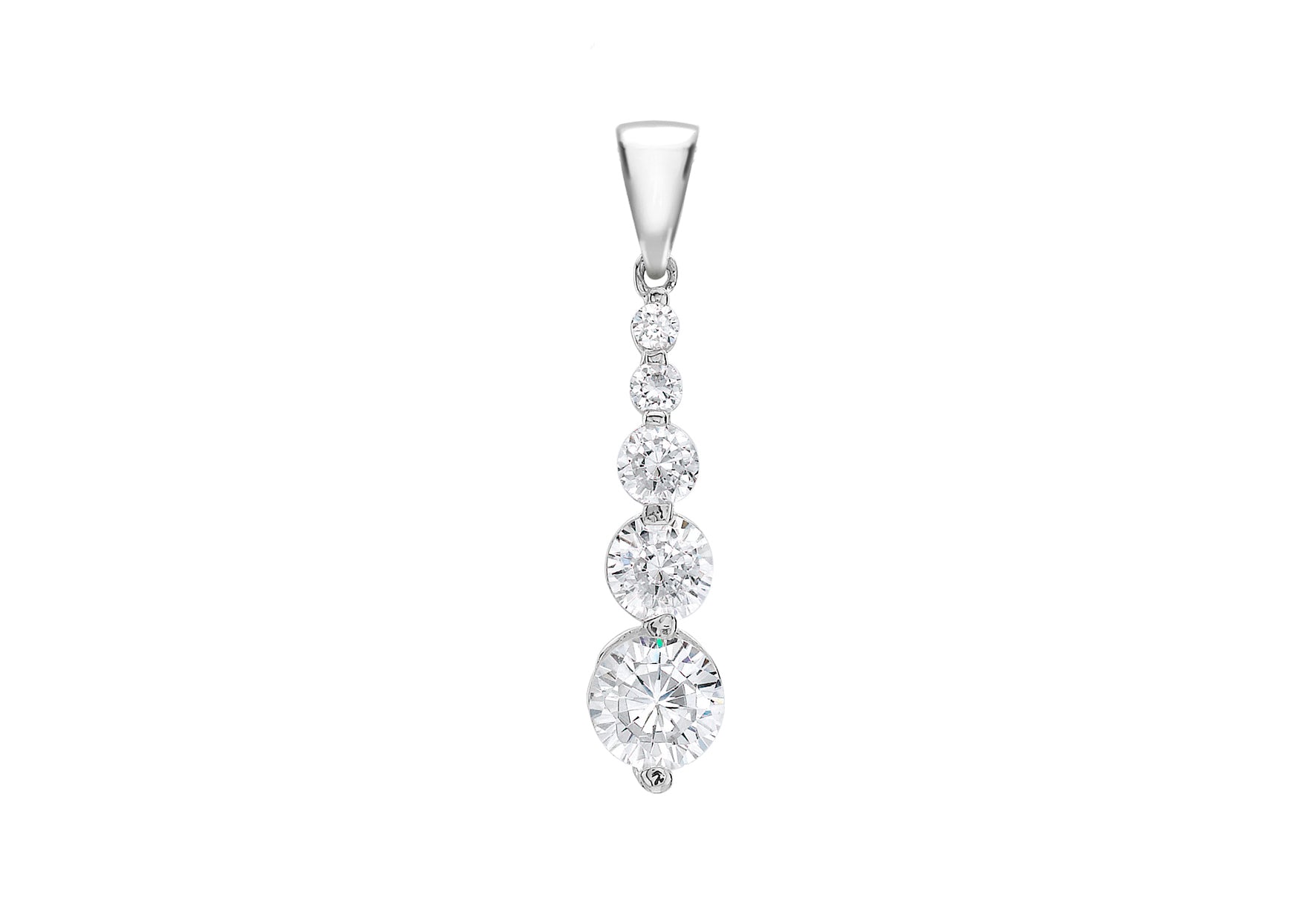 9ct White Gold Zirconia  Graduated Drop Pendant