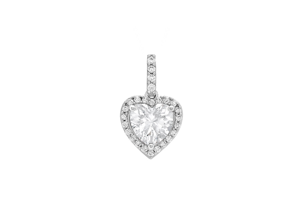 9ct White Gold Zirconia  12mm x 19mm Cluster Heart Pendant