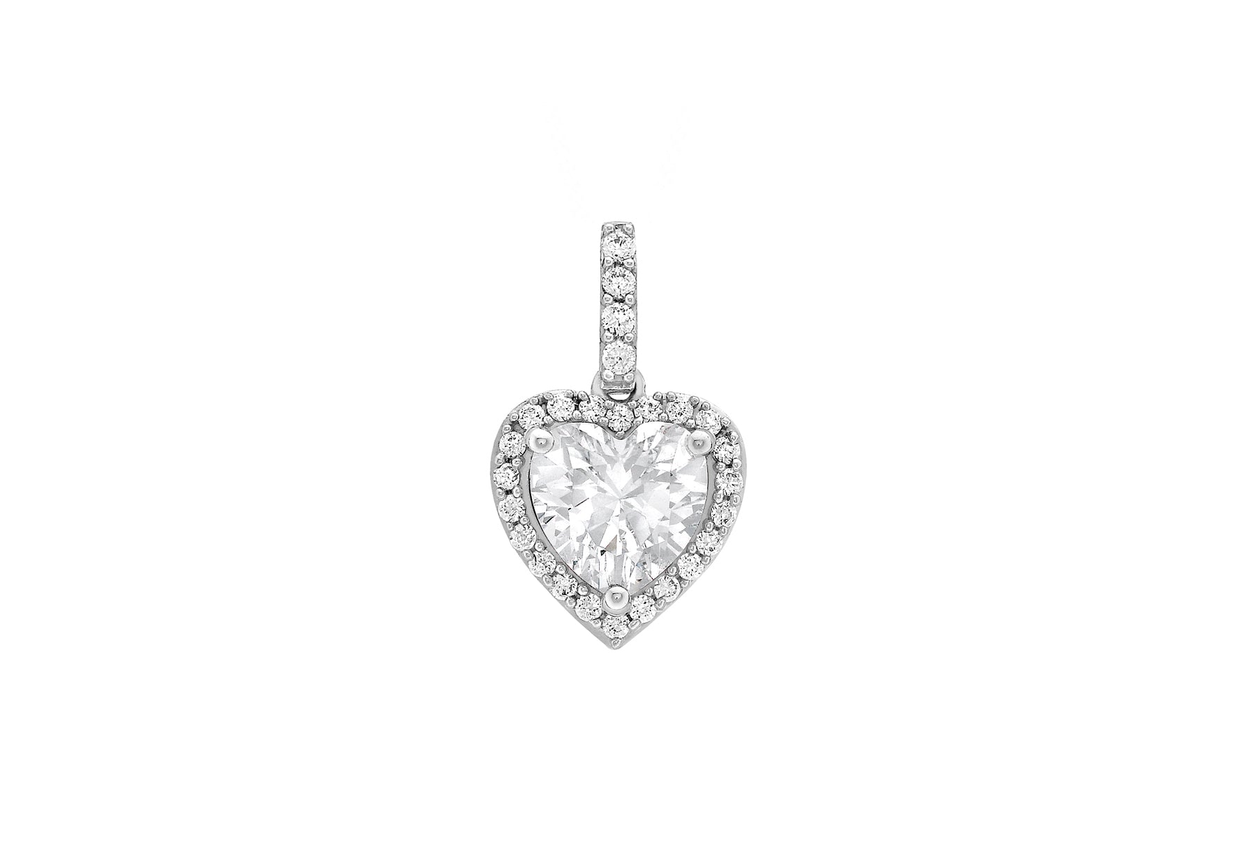 9ct White Gold Zirconia  12mm x 19mm Cluster Heart Pendant