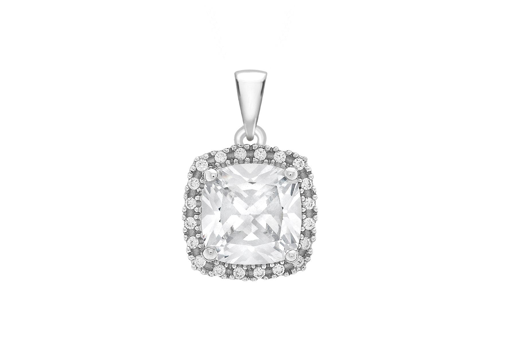 9ct White Gold Zirconia  10mm x 14mm Cluster Square Pendant