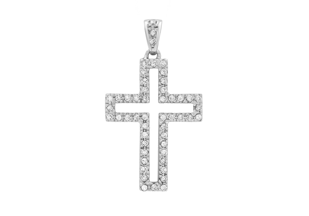 9ct White Gold Zirconia  18mm x 33mm Open Cross Pendant