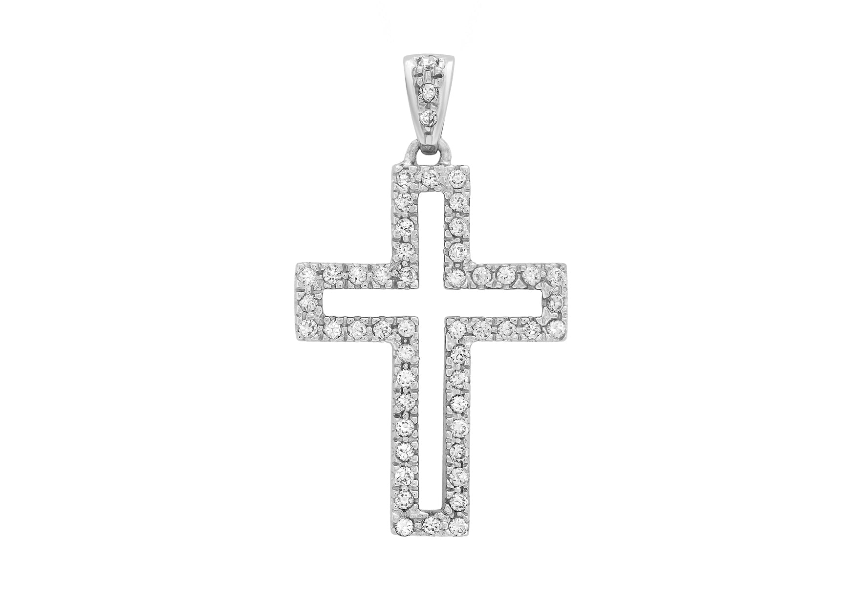 9ct White Gold Zirconia  18mm x 33mm Open Cross Pendant