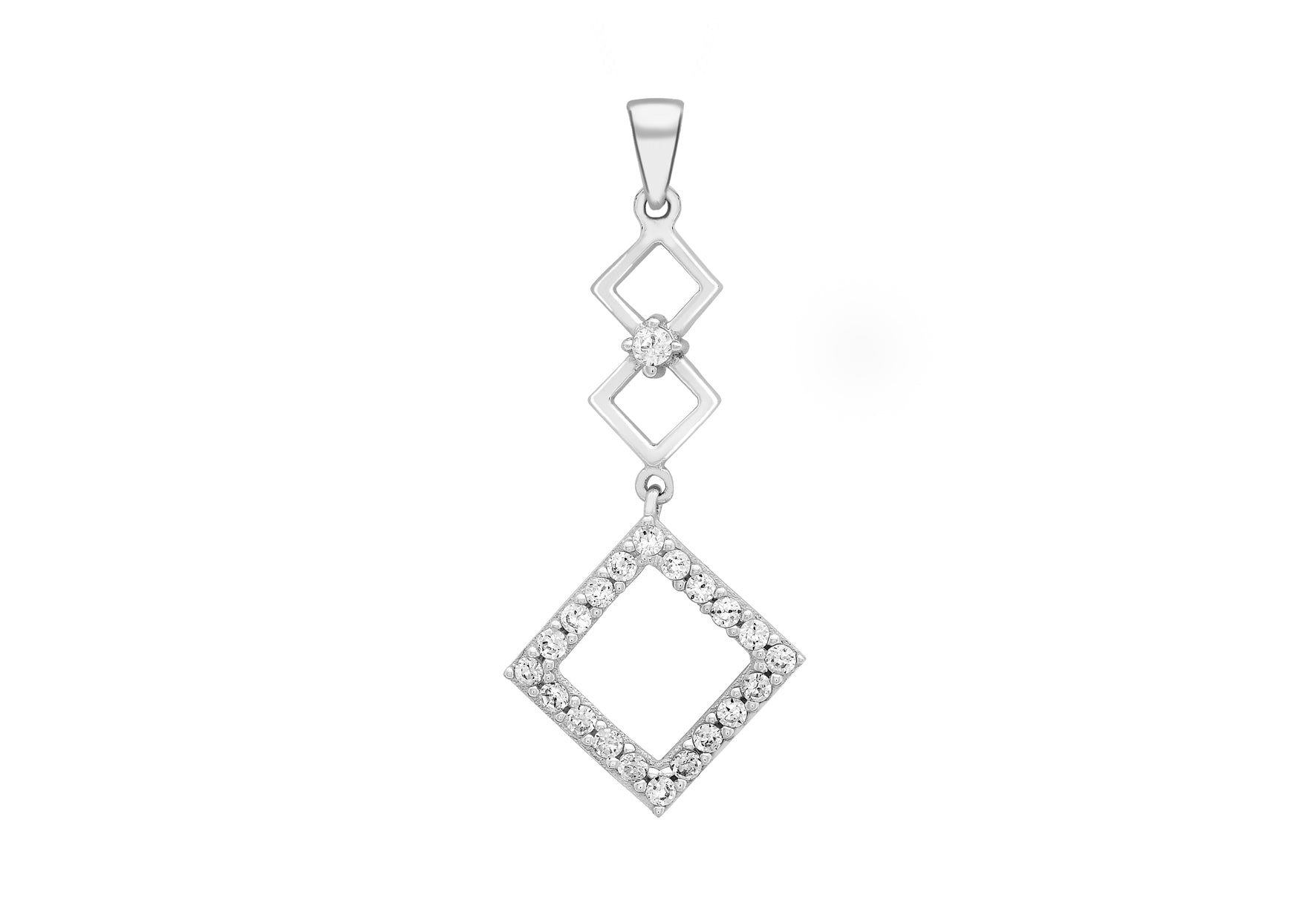 9ct White Gold Zirconia  14mm x 30mm 3-Squares Drop Pendant