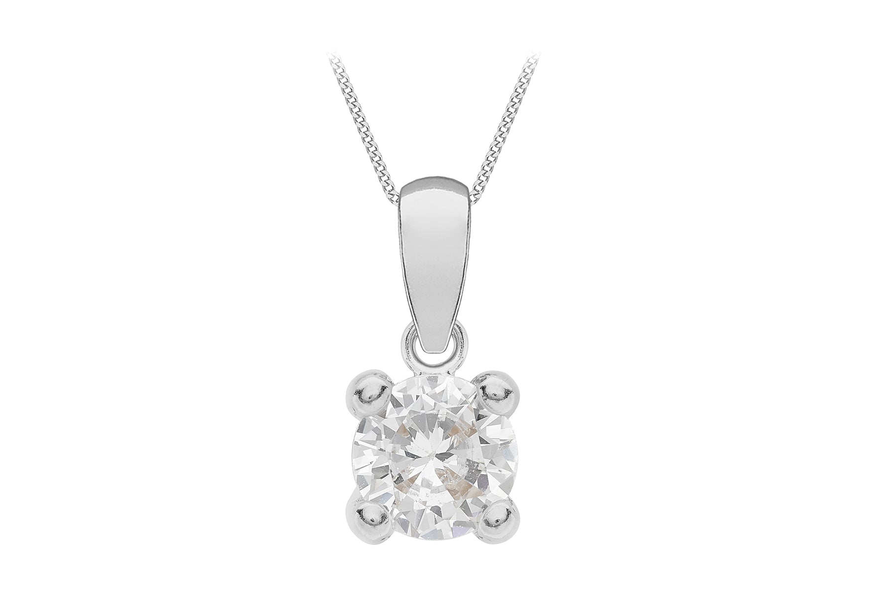 9ct White Gold Round Zirconia Solitaire Pendant