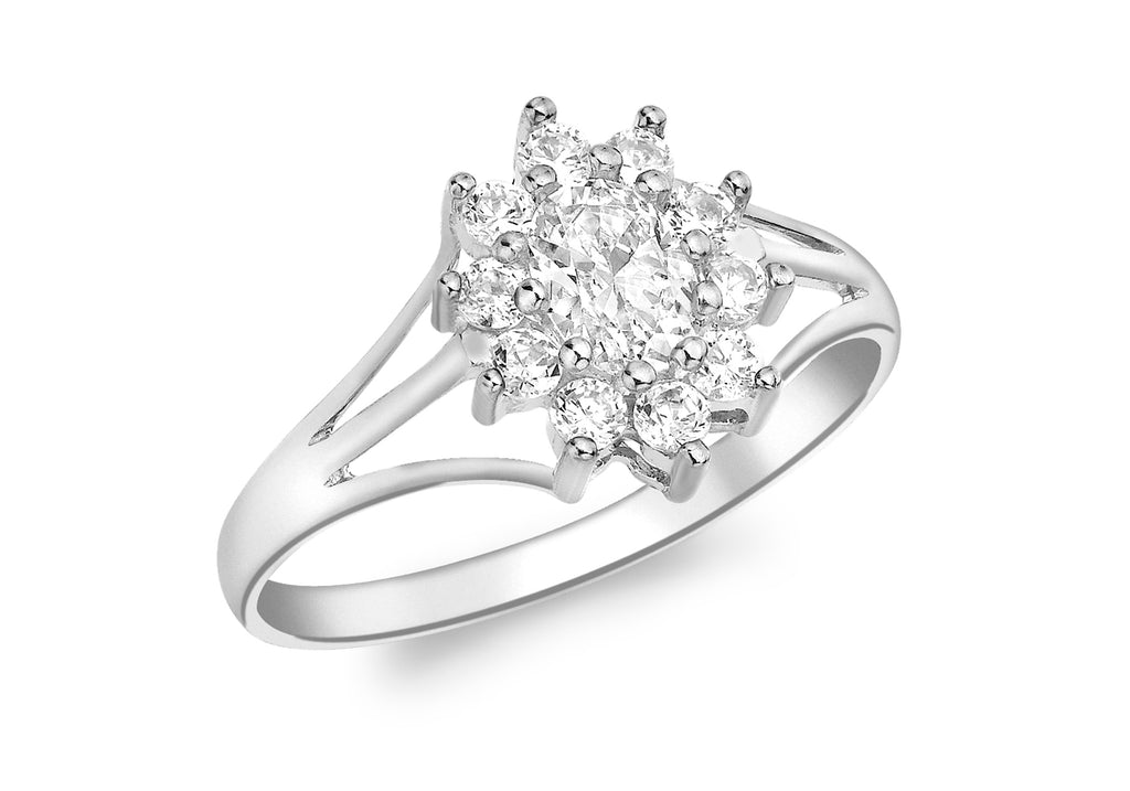 9ct White Gold Zirconia  Flower Cluster Ring