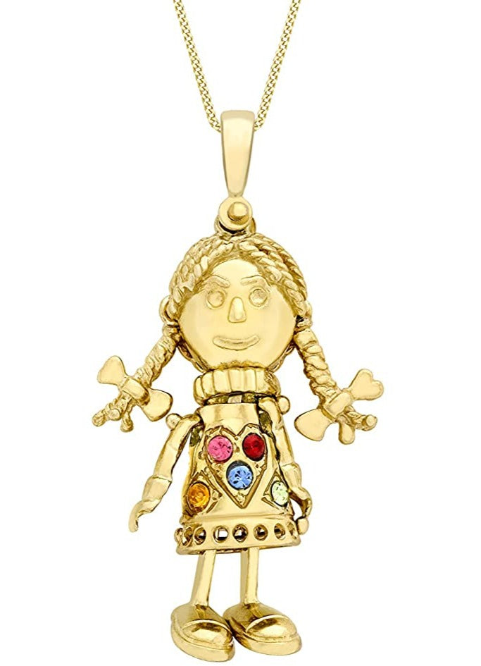 9ct Yellow Gold Multi-Coloured Zirconia Rag Doll Pendant