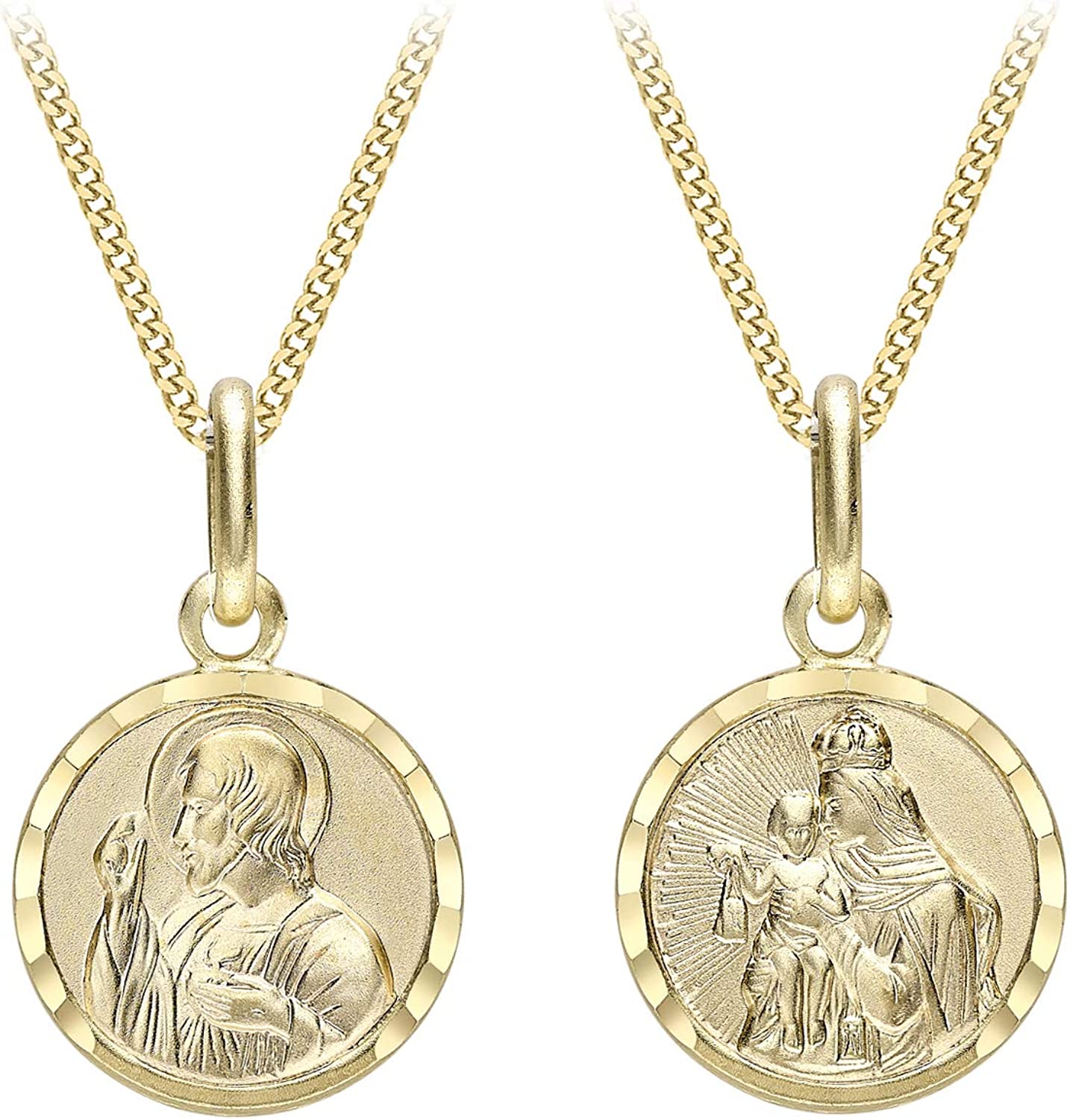 9ct Yellow Gold Jesus and Madonna with Child Diamond Cut Reversible Pendant