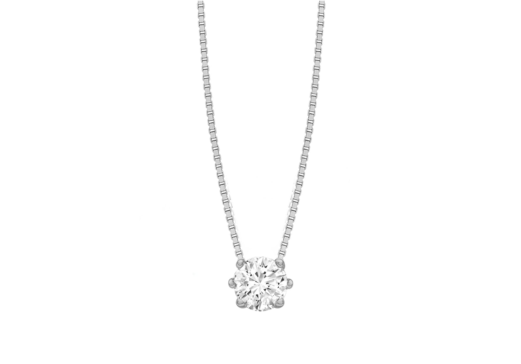 Sterling Silver White Zirconia  Set Box Chain Pendant