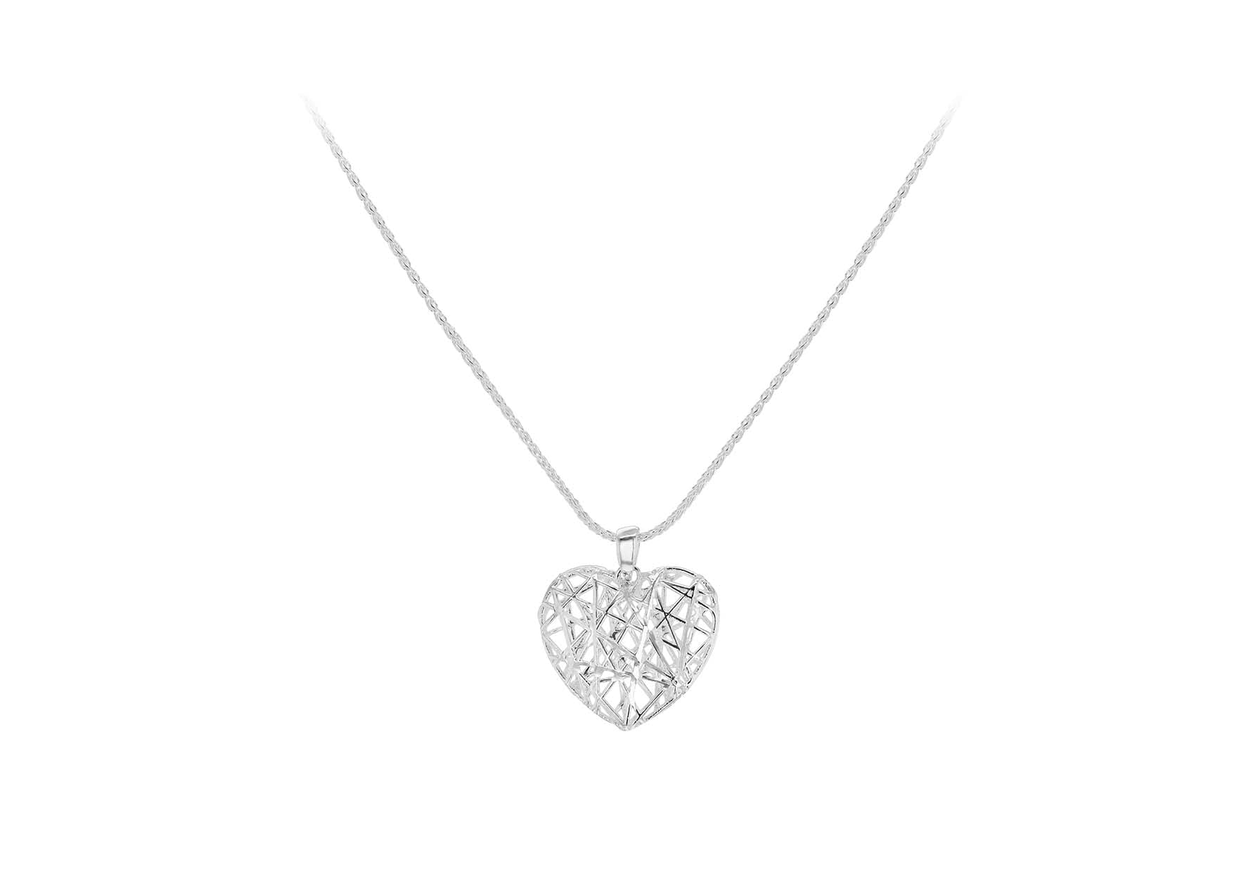 Sterling Silver Mesh Heart Spiga Pendant