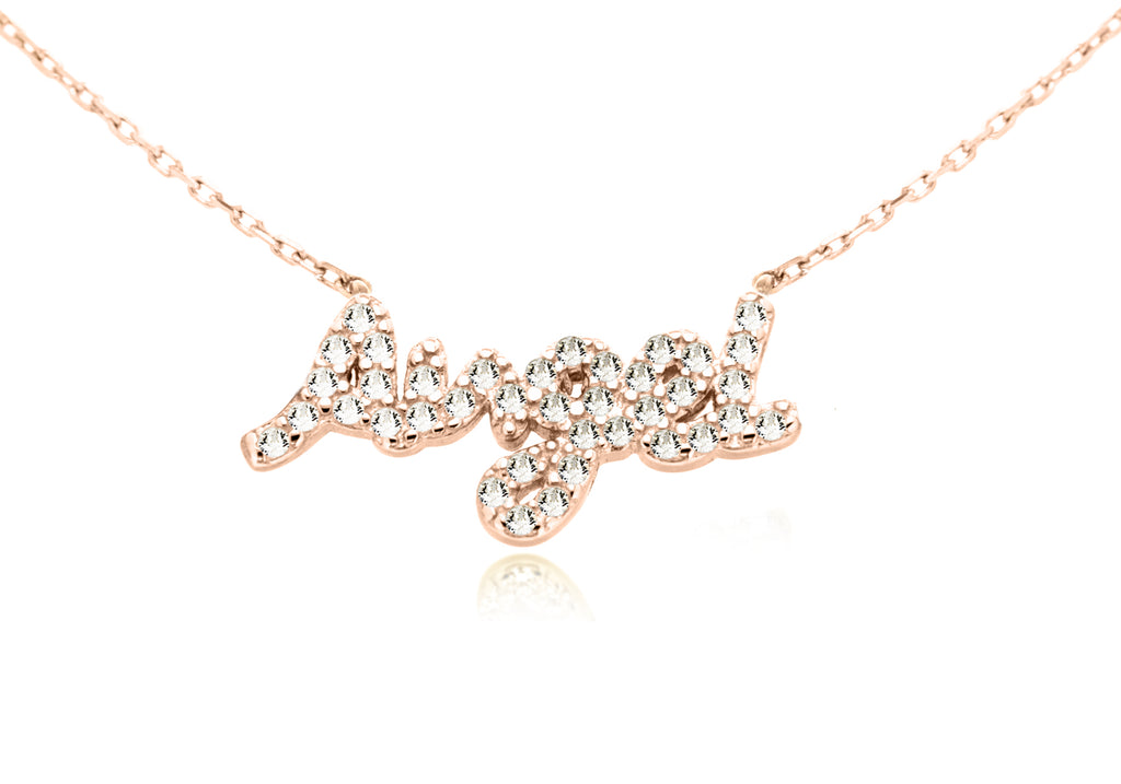 Sterling Silver Rose Gold Plated Zirconia  'Angel' Necklace  46m/18"9