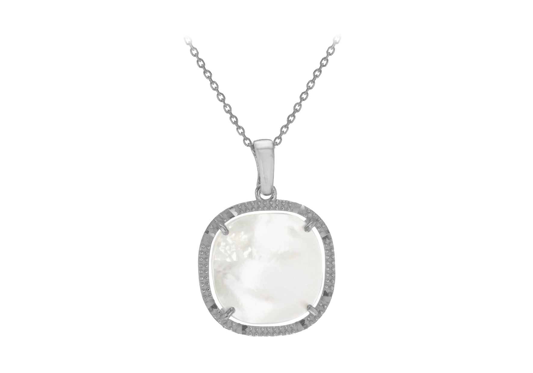 Sterling Silver Rhodium Plated Square Mother of Pearl Adjustable Necklace  41m/16"-43m/17"9
