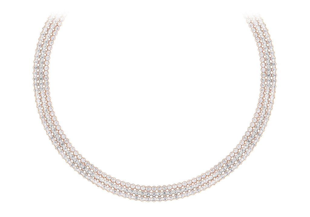 Sterling Silver Rose Gold Plated Triple Row Zirconia  Tennis Necklace  43m/17"9