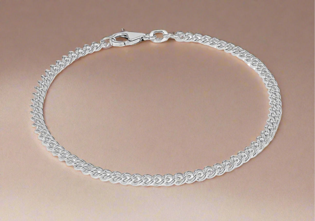 Sterling Silver 3mm Round Link Curb Bracelet 19m/7.5"9