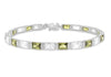 Sterling Silver White and Green Baguette Cut Zirconia Bracelet 